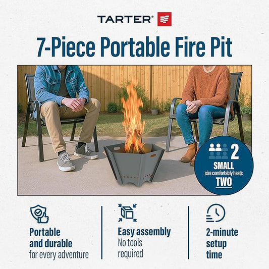 Tarter Small Outdoor Fire Pit - 7-Piece Hexagonal Wood Burning Fireplace for Camping & Bonfires - Portable & Easy Assembly Design - Heavy Duty & Durable Sheet Steel, Powder Coated Finish