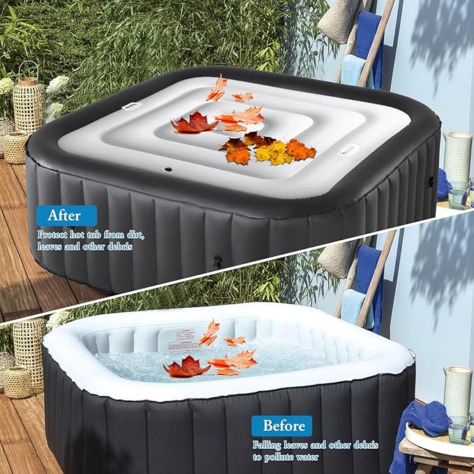 4.4Ft Inflatable Hot Tub Cover,Energy Saving Lid for Square Hot Tub,Outdoor Inflatable Hot Tub,Foldable Protective Rain Overflow Cover for Inflatable Outdoor Hot Tubs