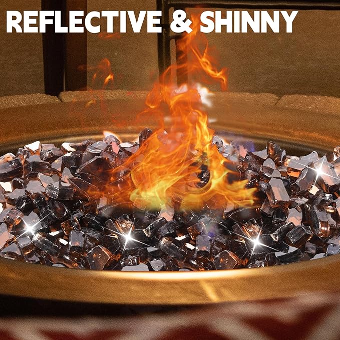 Fire Pit Glass Rocks 20 Pounds, Copper Fire Glass for Propane Fire Pit, Fireplace and Outdoor Decorative. 1/4 Inch Reflective Fire Glass Beads
