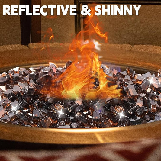 20 Pounds Fire Pit Glass, Copper Reflective Tempered Glass Rocks, High Luster, Fit for Natural and Propane Fire Pit Table, Fireplace and Landscaping