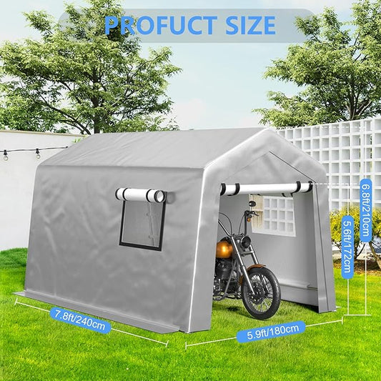 6x8 ft Carport Heavy Duty Tent with Roll-up Windows, Portable Garage with Removable Sidewalls & Doors, Car Canopy All-Season Tarp for Car Boat Truck Motorcycle