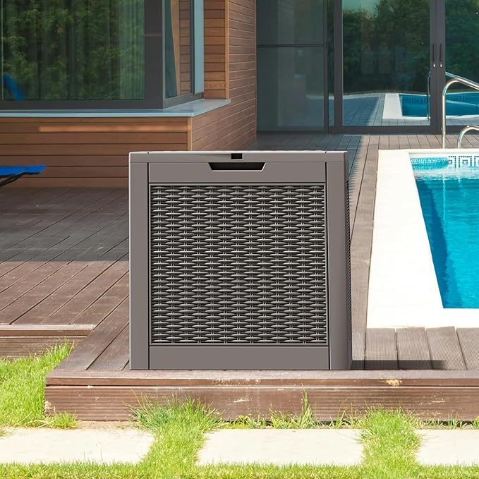 NUNU LAB 30 Gallon Outdoor Storage Box Waterproof, Outside Package Delivery Deck Boxes with Lockable Lid, Backyard Storage Bin For Garden Tools, Patio Cushions, Pool Accessories, Gray