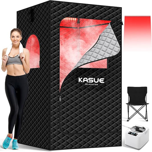 Infrared Sauna Box, Portable Steam Sauna with 3L Steamer, 5-Layer Waterproof, Thermal Insulation, Folding Chair, for Home Spa, Indoor & Outdoor(Black)