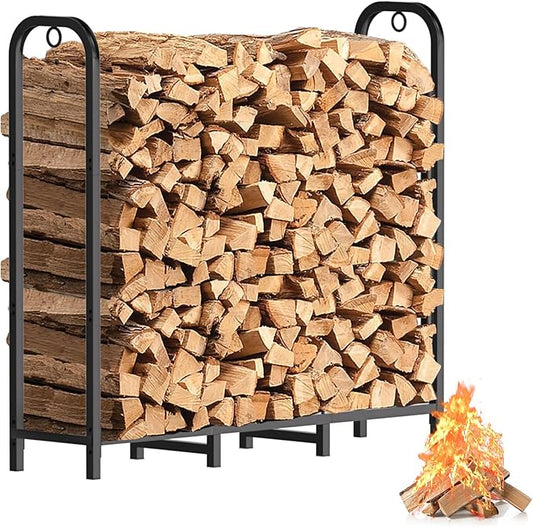 Gtongoko 4ft Heavy Duty Metal Firewood Rack Outdoor Indoor Fire Wood Holder Rack for Fireplace, Log Racks for Firewood Outdoor, Wood Pile Storage Organizer, Black