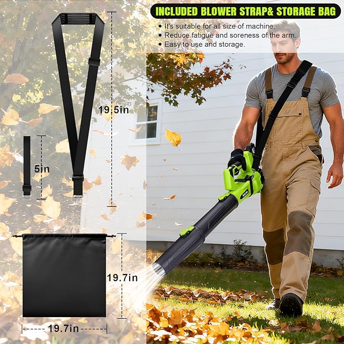 Leaf Blower Cordless,Electric Leaf Blower with 2 4.0Ah Battery Powered and Fast Charger, Cordless Blowers for Lawn Care and Car Dust Snow Blower,6 Speed Control