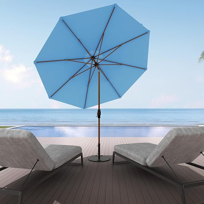 Midtown Umbrellas Sunbrella Umbrella Outdoor Patio Umbrella 2-9 Feet in Sunbrella Capri Acrylic Fabric, Auto-Tilt Aluminum Frame For Backyard Umbrella, Deck Umbrella & Porch Umbrella - Wooden Pole