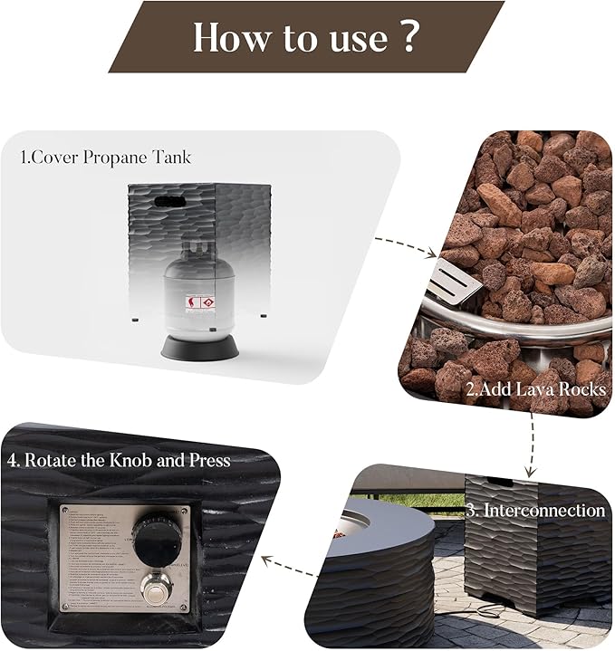 Cosiest Propane Fire Pit with Tank Cover for Outside, 35 in Round Gas Fire Pits for Outdoor Patio, Certified, 50000 BTU Concrete Rectangle Base with Rain Cover, Free Lava Rocks