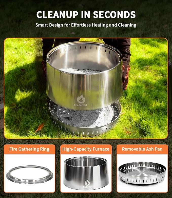 Smokeless Fire Pit 21", for Outdoor Patio & Backyard, Dual Airflow Secondary Combustion, Stainless Steel Firepit with Detachable Ash Pan, Clean Burn, Portable for Camping & Gatherings