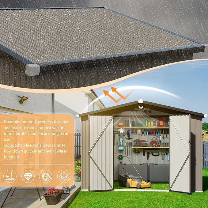 Outdoor Storage Shed 10x8 FT,Metal Tool Sheds,Waterproof Outside Storage Shed,Large Storage Building with Lockable Door