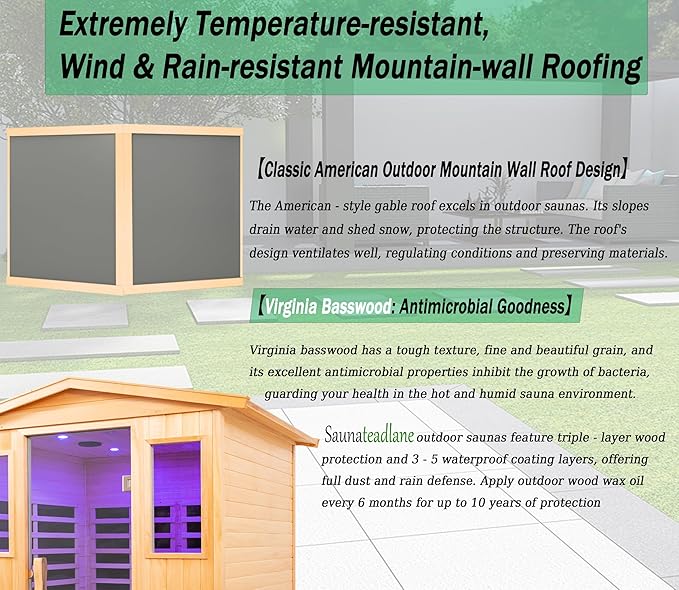 LTCCDSS 3-Person Full Spectrum Outdoor Infrared Sauna - Virginia Basswood Low EMF Saunas for Home - Near&Mid-IR Light, Bluetooth, LED Reading Lamps, Chromotherapy Lights, 81.1 * 45 * 83.5 inch