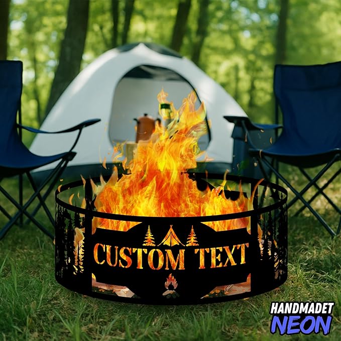 Personalized Forest Bear Fire Pit Ring 360 Degree, Custom Outdoor Campfire Round Firepit, Pits Gifts for Wood Burning, Fireplace, Camping Essentials, Bonfire, Raised Garden Bed