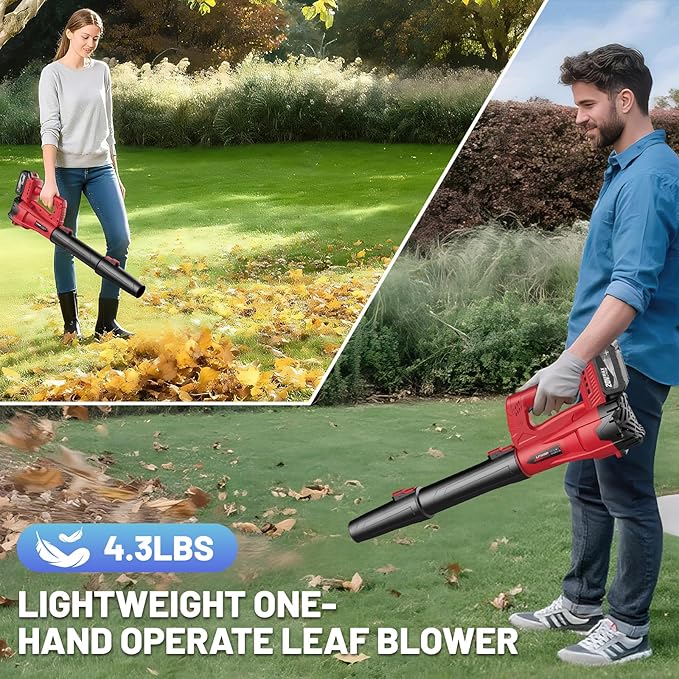 Leaf Blower Cordless with 2 x 4.0Ah Battery and Charger, 160MPH/580CFM High Power Lightweight Handheld Electric Snow Blower with 2 Extended Tubes for Lawn,Yard Garden, Leaves, Dust, Snow Care (Red)