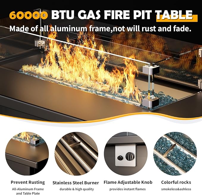 Amopatio Aluminum Patio Furniture with Fire Pit, 6 Pcs Metal Patio Sofa Sets with Aluminum Fire Pit Table, Modern Outdoor Furniture with 6" Cushion, Dark Grey (Included Waterproof Covers)