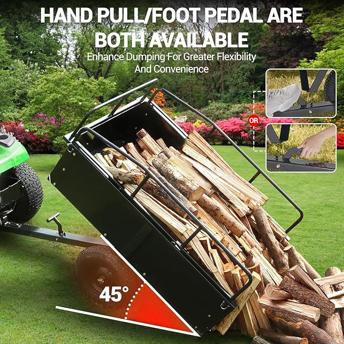 Heavy Duty ATV Trailer Steel Dump Cart, 750 Lbs 15 Cubic Feet Garden Trailer Pull Behind with Removable Sides & All Terrain Tires for Lawn Mower, ATV & Yard Work