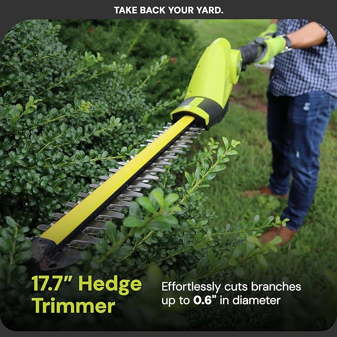 Sun Joe Cordless Lawn Care System, Grass & Hedge Trimmer Combo Power Tool Kit with 8” Pole Saw, Batteries & Charger - Heavy-Duty Trimming Machine Set for Lawn, Yard & Gardening Care, IONMAX GTS4002C