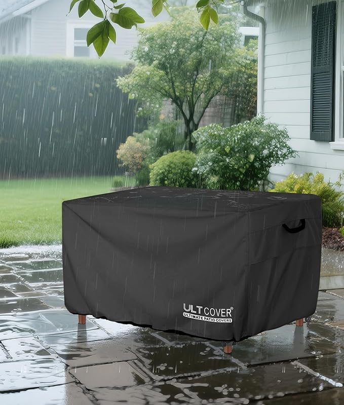 ULTCOVER Rectangular Gas Fire Pit Table Cover 57x22 inch Waterproof Heavy Duty Firepit Cover, Black