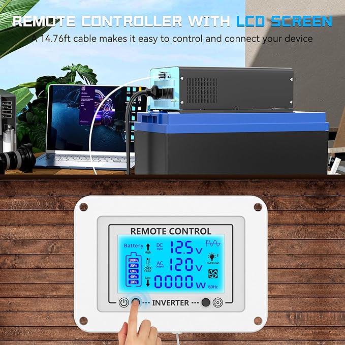 New Upgraded 2200 Watts Pure Sine Wave Inverter, 12V DC to 110V AC Power Inverter with 4 AC Outlets, USB Port, Type-C Port for Truck, Vehicle, Power Outage, Remote Control with LCD Screen