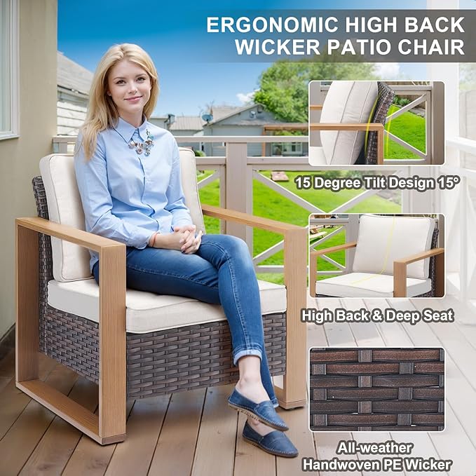 Belord Social 5 Pieces Patio Furniture Set - Patio Chairs Set of 4 with 50000BTU Propane Fire Pit Table, Durable Wicker Outdoor Conversation Set for Casual Gathering