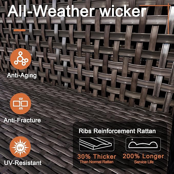 15 Pieces Outdoor Furniture Set, Modern Patio Conversation Sets with Fire Pit Table and Armchairs, Wicker Rattan Sofa Couches Chairs Ottomans for Porch, Deck, Balcony, Backyard, Yard (Beige Cushions)