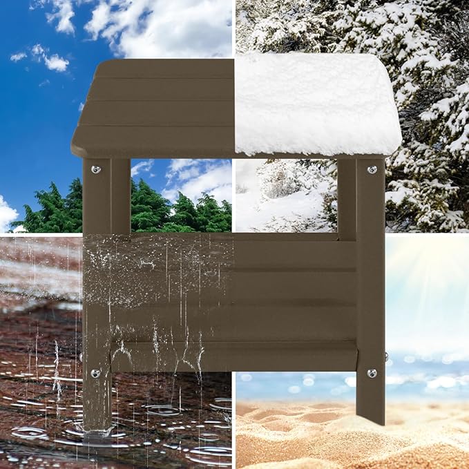 Set of 2 Adirondack Outdoor Side Table, 2-Tier Small Patio End Table, Weather Resistant HDPE Outdoor End Tables for Garden, Lawn, Pool, Beach, Porch, Deck, Backyard - Square, Dark Brown