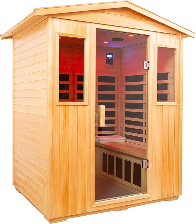 LTCCDSS Outdoor Basswood Sauna 4 Person Far Infrared Sauna, Red Cedar Canadian, Withstand Outdoor Temp -10℉-149℉| Low EMF Sauna Room for Home-12 Low EMF Boards-Chromotherapy-Bluetooth Speaker