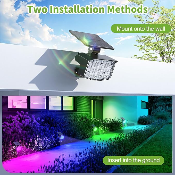 MinPea Solar Color Changing Spot Lights Outdoor, [9 Modes/4 Pack] Solar Christmas Lights Outdoor Waterproof IP65, Multicolor Solar Powered Landscape Spotlights for Yard Garden Pathway Lawn Decoration