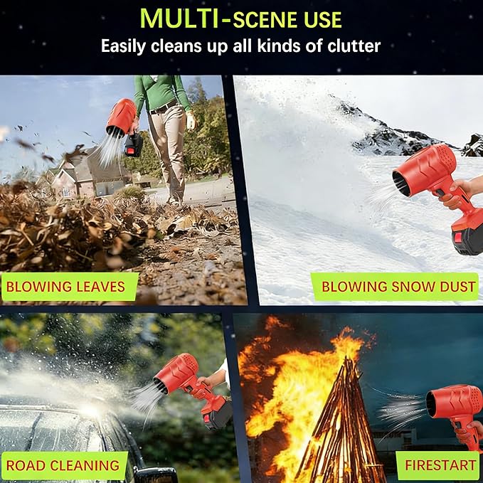 Leaf Blower Cordless with Battery and Charger,21V Electric Handheld Leaf Blower, 950000RPM Powerful Fan with Adjustable Speed, Lightweight Blower for Patio, Lawn, Blowing Leaves and Snow(Red)