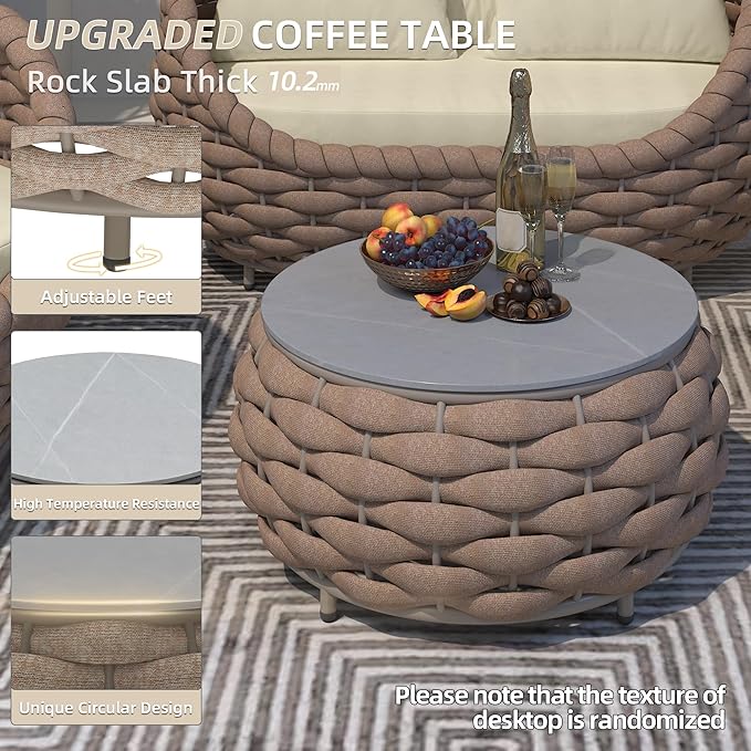 TWT Aluminum Outdoor Patio Furniture Set with Coffee Table, 6 Piece Patio Conversation Sets with Washable Cushions Covers, Patio Sectional Furniture Set for Porch, Balcony, Deck, Yard, Light Brown
