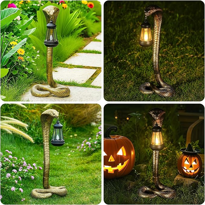 QZJDDZSW 19.29'' Garden Outdoor Statues Snake with Solar Lantern,Lawn Decor Snake Statue for Patio,Balcony,Yard Ornament - Unique Housewarming Gifts,Haunted House Prop and Christmas Decorations