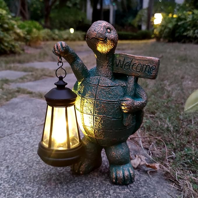 RCTTICUU Turtle Garden Statue Outdoor Décor with Solar Lights Lantern,Turtle Solar Light Figurines Outside Decorations for Yard，Lawn ,Patio, Balcony, Unique Housewarming Gifts
