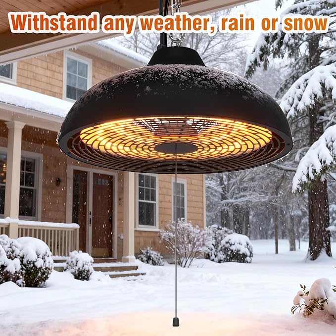 Hanging Outdoor Electric Heater, Infrared Patio Heaters for Outdoor Indoor Use, Ceiling Garage Heater with 3 Adjustable Modes 600W/900W/1500W. MATT BLACK