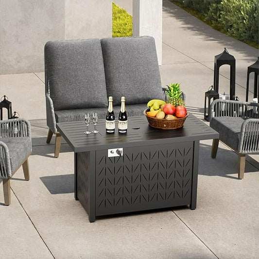 Dineli 43-Inch Rectangular Propane Fire Pit Firepits for Outside Patio Fire Pit Table, Gas Fire Pits with Adjustable Feet, Tabletop Fire Pits for Backyard Deck Balcony, 50,000 BTU, Black