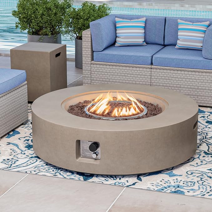 COSIEST 2-Piece Outdoor Propane Firepit Table Set w Tank Table, Certified, 42 inch Gray Fire Table (50,000 BTU) w 16 inches Tank Cover Side Table 20lb for Garden,Pool,Backyard