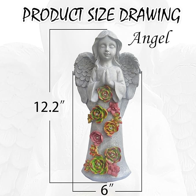 VIOYOUNS Angel Solar Garden Outdoor Statues with Succulent Plants and 6 LED Lights– Outside Solar Garden Decor Figurines -Remembrance & Sympathy Gifts Decorations