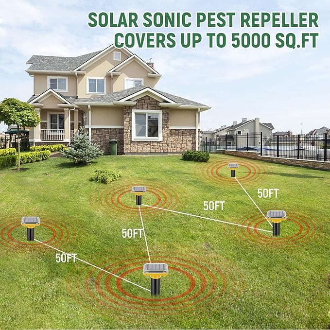 Mole Repellent Solar Powered,2025 Upgraded Gopher Repellent Ultrasonic Solar Powered,Vole Repeller Outdoor for Lawns Garden Yard,Gopher Trap Killer for Mole,Snake (Yellow,2 Pack)