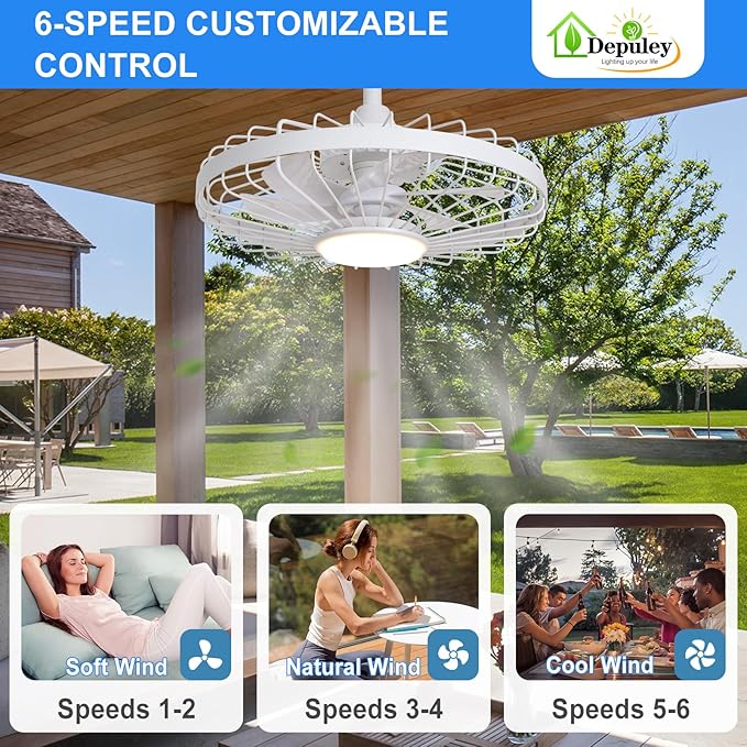 Depuley Gazebo Fans Outdoor Hanging: 20 Inch White Plug in Caged Outdoor Fan with Light and APP Remote Control - Waterproof Ceiling Fan for Patio Porch Pergola Reversible DC Motor