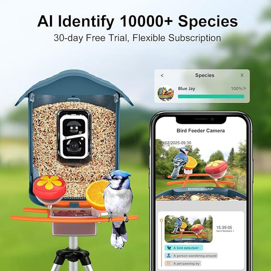 birdsnap® PAV-Bird Feeder with Camera,2K HD with 64GB Card, AI Identify Smart Bird House Cam Solar Panel,Live Stream,Motion Detection,Auto Record Video for Backyard Outdoors,Ideal Gift for Bird Lover