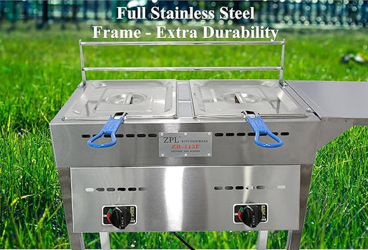 ZPL Kitchenware Deep Fryer – Propane Deep Fryer for Outdoor- 18 Qt Stainless Steel Commercial Quality Double Fryer with Baskets, Lids & Hose - Ideal for Frying Fish, Wings, and More