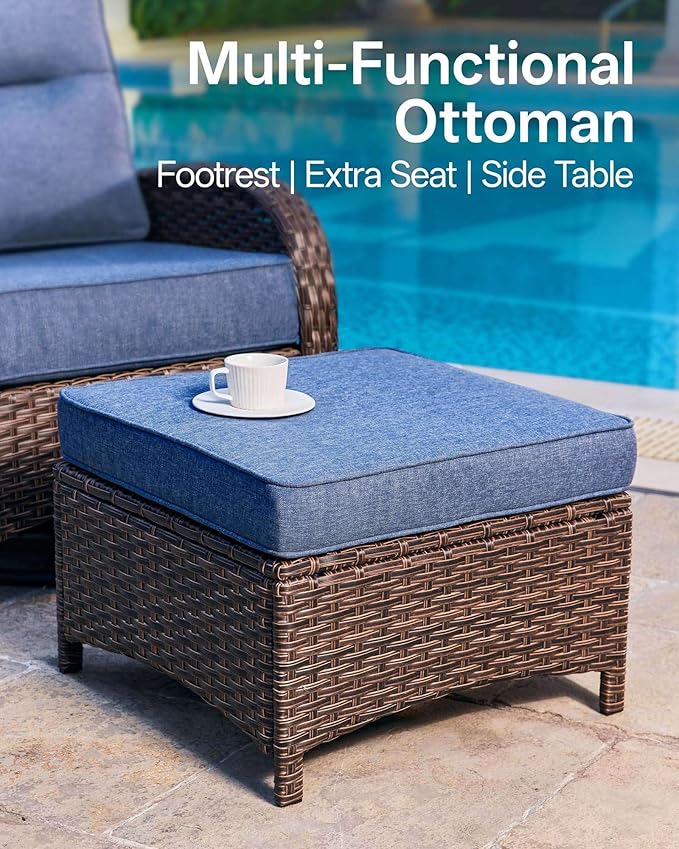 7-Piece Patio Furniture Set with 6-Inch Thick Cushions, High Back Outdoor Couch and Arm Chairs, All-Weather Conversation Set for Porch, Deck, Yard, Pool in Blue