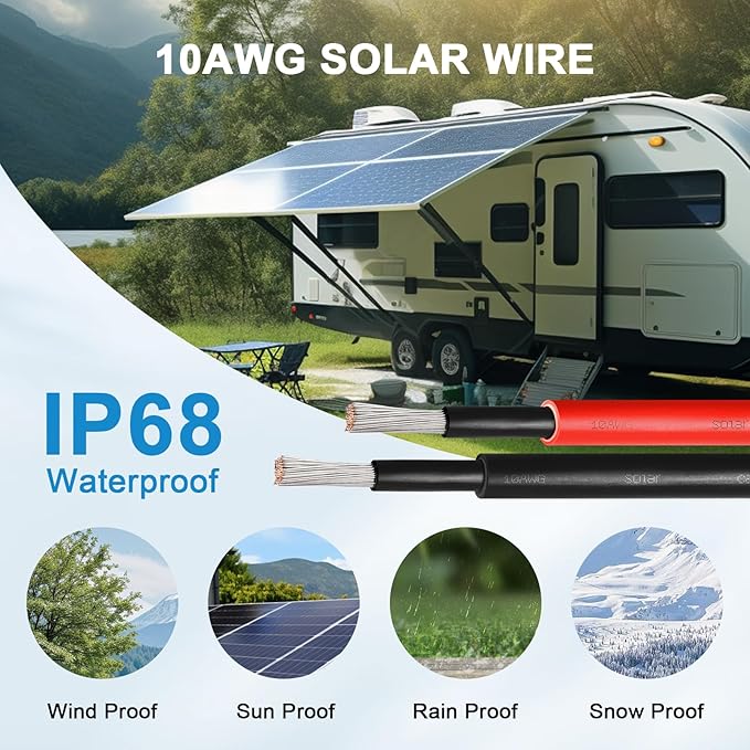MOOKEERF Solar Pane Wire 10 AWG - Solar Extension Cable 150Ft Black & 150Ft Red 10 Gauge Tinned Copper PV Wire for Outdoor Automotive RV Solar Panel Boat Marine (Black+Red)