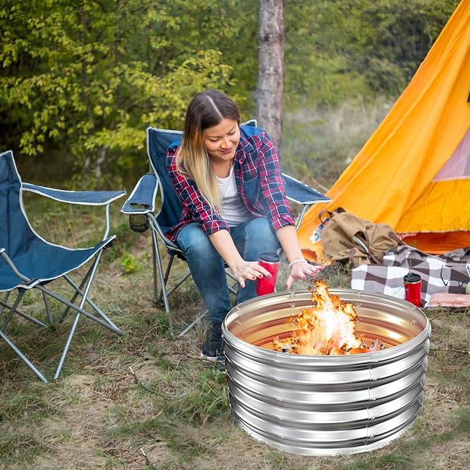 39 Inch Fire Pit Ring for Outside Wood Burning,17'' Taller High Heat Resistant Outdoor Firepit & Fireplace,Heavy Duty Galvanized Steel Fire Bowls Portable for Backyard Bonfire,Patio,Camping