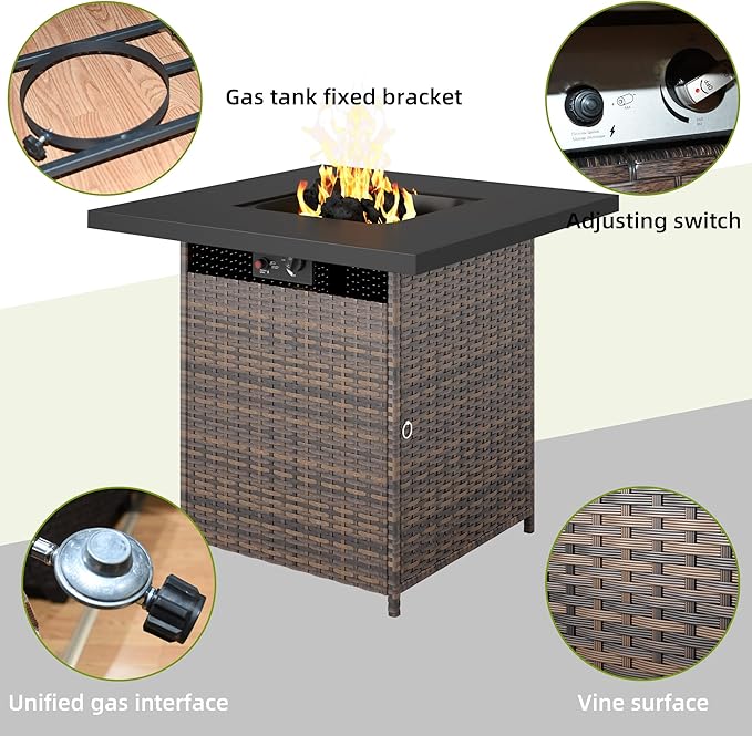 7/8-Piece Patio Conversation Set with Fire Pit Table, Outdoor All-Weather Rattan Sofa Sectional, Handwoven Wicker Furniture for Backyard, Easy Assembly & Weather-Resistant Design