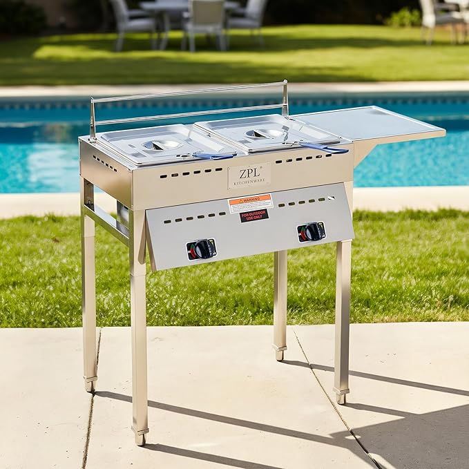 ZPL Kitchenware Deep Fryer – Propane Deep Fryer for Outdoor- 18 Qt Stainless Steel Commercial Quality Double Fryer with Baskets, Lids & Hose - Ideal for Frying Fish, Wings, and More