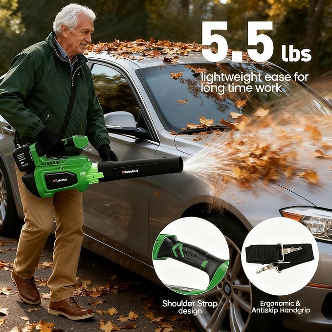 Cordless Leaf Blower with Battery and Charger 40V, 620CFM 150MPH Brushless Electric Motor, 2X5.0Ah Dual Batteries, 4-Speed & Turbo, 3 Nozzles, Lightweight for Lawn Care, Yard, Patio, Garage, Debris