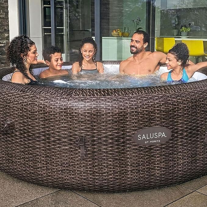 Bestway SaluSpa St Moritz AirJet 5 to 7 Person Inflatable Hot Tub Round Portable Outdoor Spa with 180 AirJets and EnergySense Energy Saving Cover