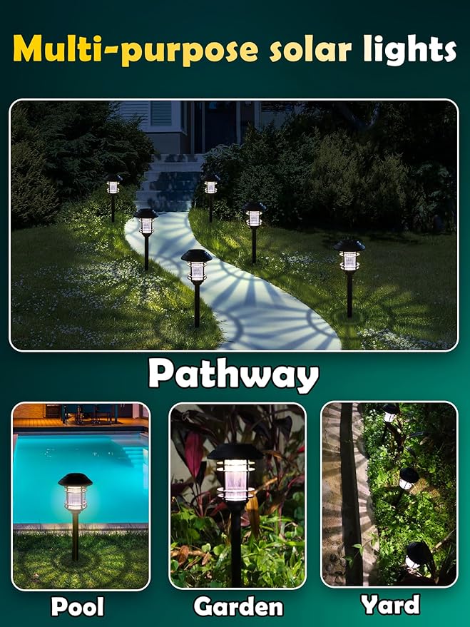 Azirier Solar Lights Outdoor Waterproof, 8 Pack LED Solar Garden Lights for Yard, Patio, Walkway, Landscape, Planter