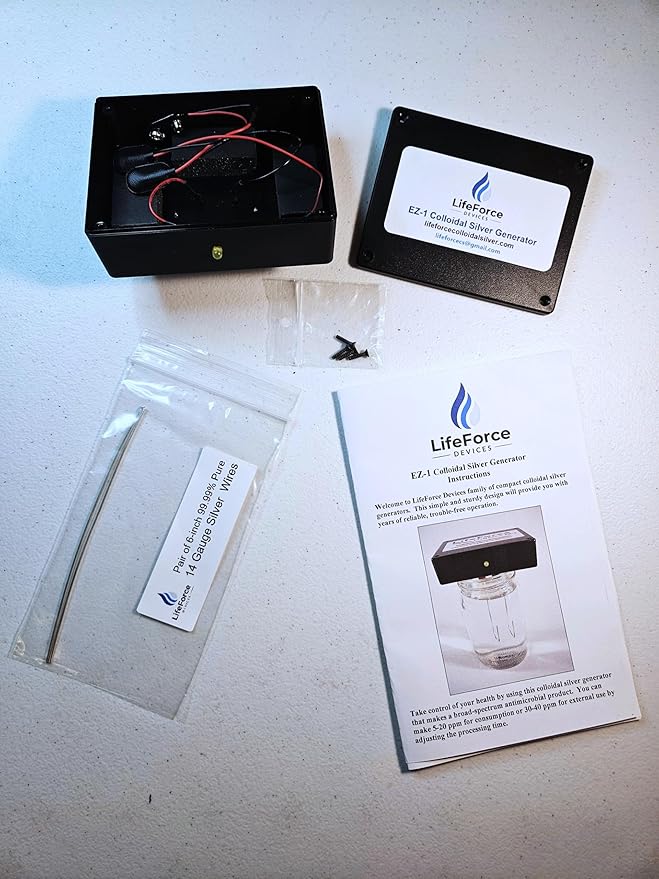 LifeForce Devices Compact EZ-1 Basic Silver Generator – Battery-Powered DIY Fresh Silver Maker – Portable Kit Makes 32oz in 32 Minutes (14-Gauge)