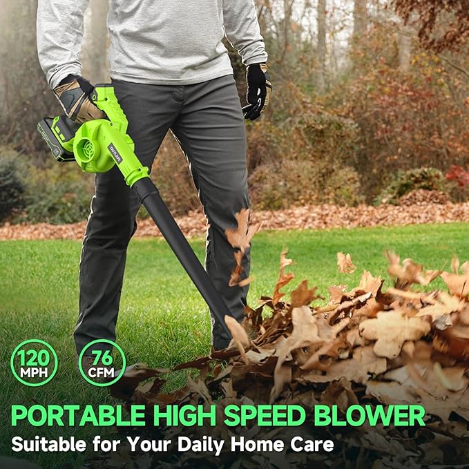 Leaf Blower Cordless with Battery and Charger, 20V Electric Cordless Blower 120MPH Small Leaf Blower, Lightweight Battery Blower Yard Tools Grass Blowers for Lawn Care Patio Backyard Leaves and Dust