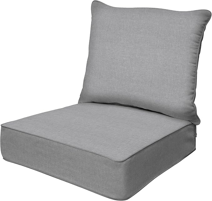 Honeycomb Outdoor Heritage Deep Seat, 24 x 23, Textured Solid Platinum Grey Chair Cushion for Patio Furniture