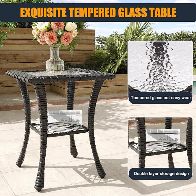 6 Pieces Outdoor Patio Furniture Set, Wicker Patio Sectional Set Conversation Wicker Swivel Chairs with Small Side Table